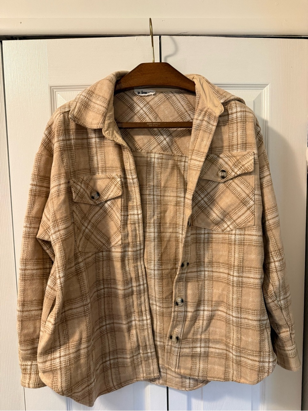 In Bloom Beige Cream Plaid Overshirt